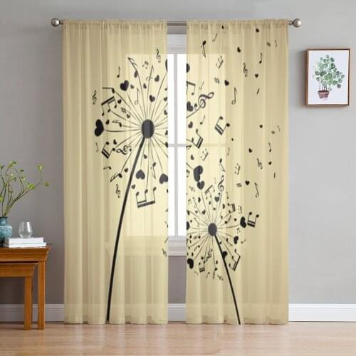 Dandelion Flower Musical Notes Sheer Curtains for Living Room Bedroom Tulle Curtains Kitchen Window Treatments Panel Drapes