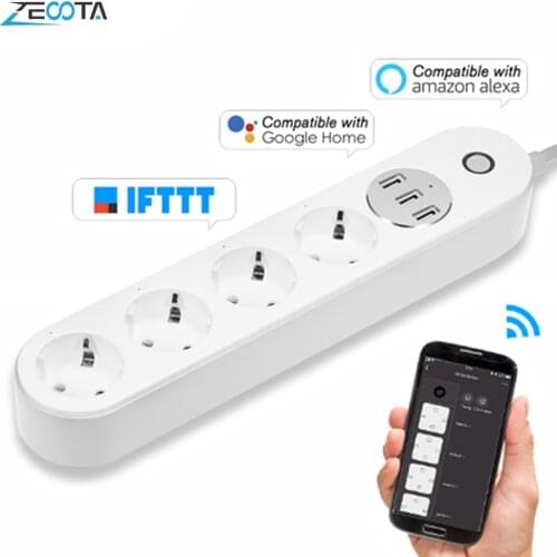 WiFi Smart Power Strip 4 Way AC EU Electric Plug Outlets with USB Socket Timer Switch Homekit Voice Control by Alexa Google Home