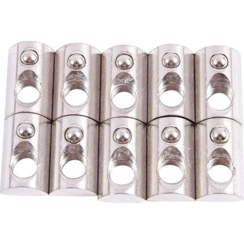 WSFS Hot 10x M8 Female Thread Roll-in Ball Spring T Slot Nut Silver