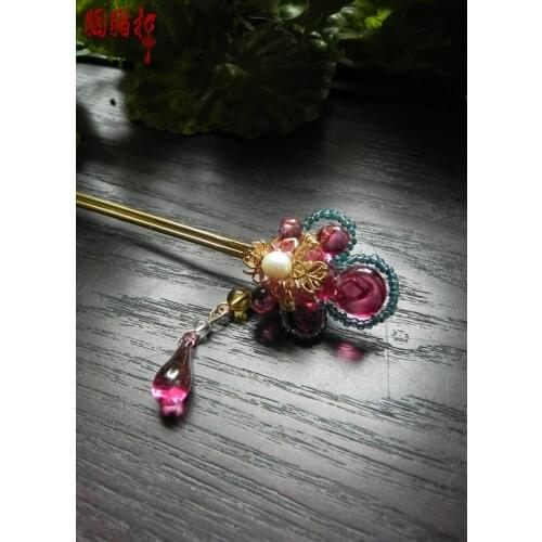 Xuan Yu Colored Glaze Cheongsam Accessory Handmade Vintage Tassel Hair Stick for Hanfu Costume Cos Accessories Bride Hair Jewelr