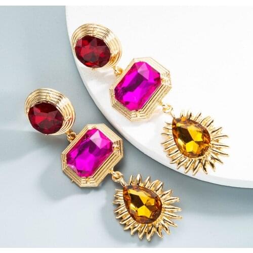 Elegant Fuchsia Crystals Zircons Long Drop Women Earrings Statement Dangle Earrings Jewelry for Bridal Wedding Earrings Bijoux