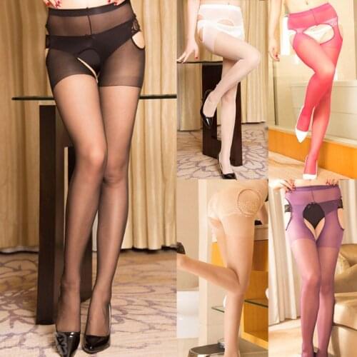 Womens Erotic Four Open File Pantyhose High Waist Sexy See Through Hosiery Tights Lingerie Lace Trim Hollow Out Stockings