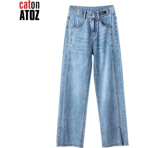 CatonATOZ 2408 Spring And Summer Women New Fashion Straight Denim Trousers Ladies Jeans Casual High Waist Wide Leg Pants