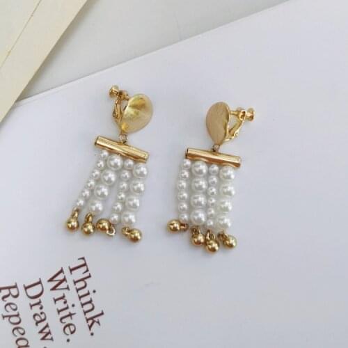 New Fashion Long Tassel Simulation Pearl Pendant Earrings Ladies Wedding Gold Color Chain Temperament Earrings