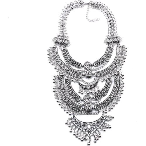 BK Gothic Gold Silver Carved Necklace Tribal Punk Vintage Bib Collar Choker Chunky Statement Pendant Woman Jewelry Dress Chain