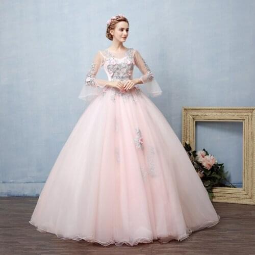 100%real light pink silver embroidery ball gown princess medieval dress Renaissance Gown queen ball gown/Belle Ball