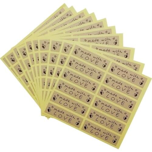 120pcs/lot 'made with LOVE' Kraft Paper Sticker Strip DIY Seal Sticker DIY Gift Product Baking Sealing Label Sticker