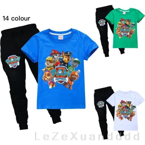 PAW PATROL 2pcs Kids Toddler Baby Boys Clothes Set Tops T shirt+ Pants Outfits Children Boys Clothing 1-14Years