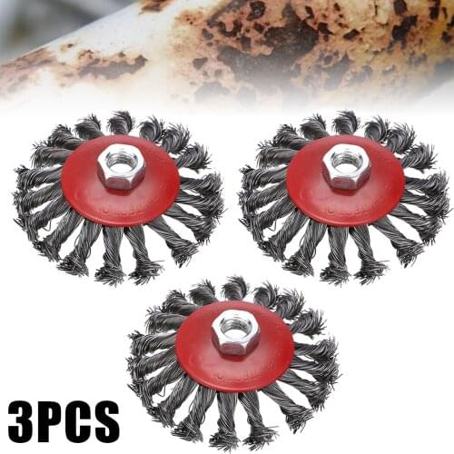 3pcs 6500 rpm Twist Knot Wheel Brush For Professional Cleaning Strong Knot Carbide Steel Wire Wheel Grinder Garden Abrasive Tool