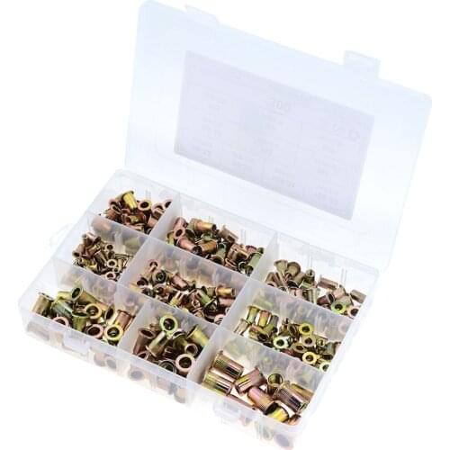 300PCS/BOX M3 M4 M5 M6 M8 Head Rivet Nuts Set Nuts Insert Reveting Multi Size Rivet Nuts For Rivet Nut Gun Riveting Tool