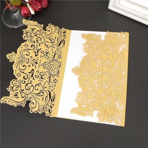 5pcs Elegant Flowers Pattern Laser Cut Personalized Wedding Invitations Card Envelopes & Inner Card & Party Supplies 7Z SH073