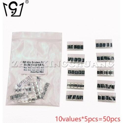50PCS 2512 alloy resistance package electronic component package R001 R010 R020 R050 10values*5pcs