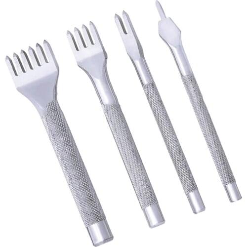 Imzay 4mm 1/2/4/6 Prong Stainless Steel Leather Hole Punch Lacing Stitching Handmade Leather Craft Tools Drilling Tool Set