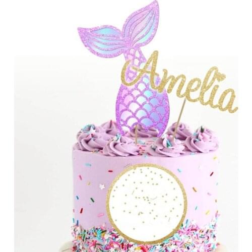 Custom any name number glitter Mermaid cake topper personalised wedding cake topper mermaid tail under the sea Party Decorations