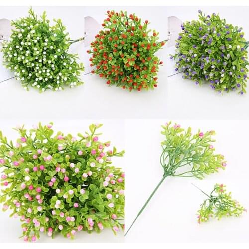 24cm 5 forks Artificial Flower Milan Grass Fake Green Plants Pot Room Home Holiday Decorations Wedding Bridal Bouquet