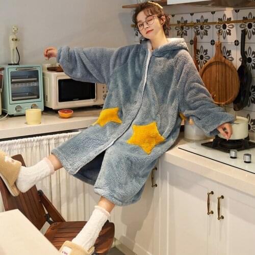 Kawaii Pajamas for Teen Girls Flannel Bathrobe Warm Winter Cartoon Sleepwear Plus Size Pyjamas Robes for Women Nightwear