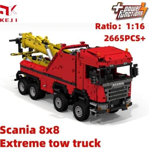 KEJI RC Scania 8x8 Extreme Tow Truck MOC-0583 Rescue Vehicle Remote Control Building Block Bricks Kids Toys Christmas Gift