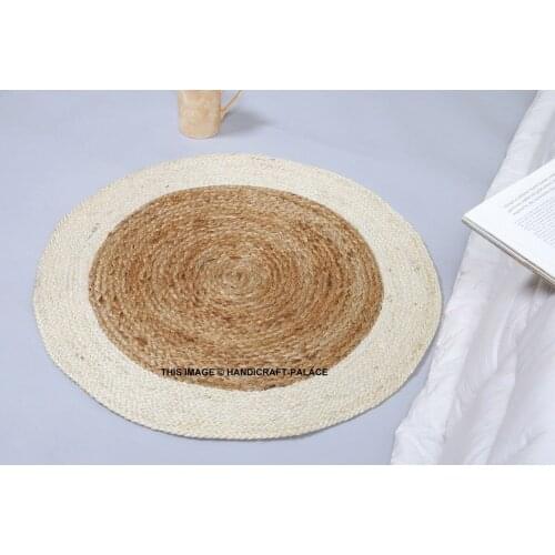 Rugs Jute and Cotton Braided Natural Round Indian Rug 60cm Rugs and Carpets for Home Living Room