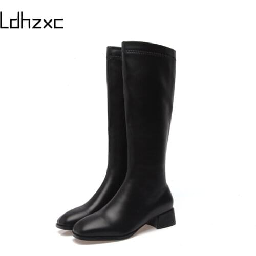 LDHZXC 2020 new arrive women knee high boots round toe zip autumn winter vintage high heel shoes fashion long boots ladies 42