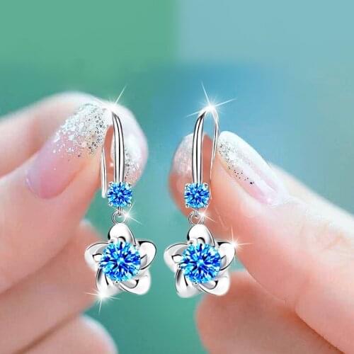 Sweet Lovely Korean Fashion Trend Jewelry 925 Sterling Silver Zircon Daisy Flower Hook Drop Earrings For Women Girls CY1088