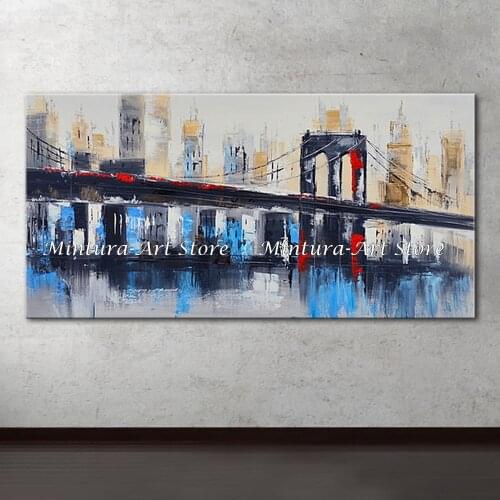 Mintura Art Textured New York City Oil Painting on Canvas Handmade Brooklyn Bridge Wall Pictures Modern Landscape For Home Decor
