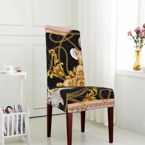 Fashion Chair Cover Spandex Removable Seat Cover for Office Dining RoomWeddings Party Banquet Eurpoen Golden Floral Pattern