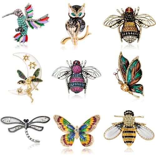 Multi Style Crystal Insect Brooch Pins For Women Dragonfly Butterfly Bee Brooches Jewelry Fashion Wedding Party Bijoux Best Gift