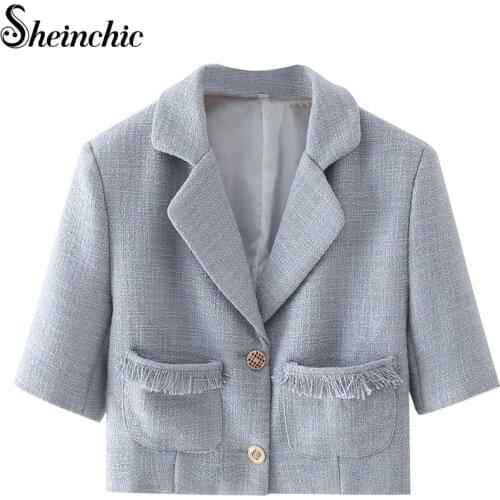 Sheinchic 2021 Autumn Winter New Fashion Woolen Jacket Coat Womens Vintage Long Sleeve Short Outerwear Overcoat