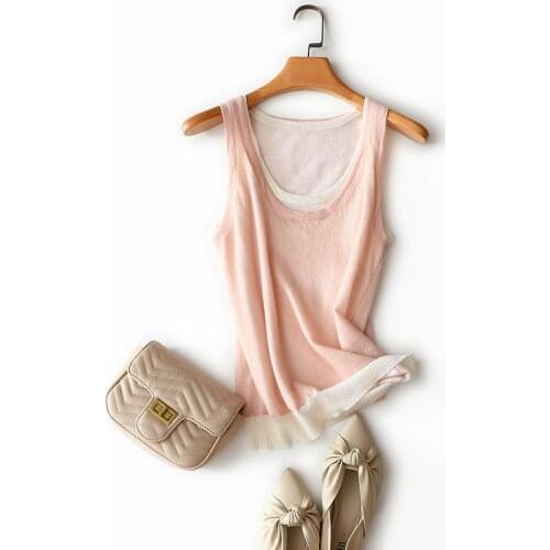 2020 new style womens 100% cashmere vest patchwork designs casual pink pullovers