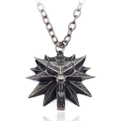New Wolf Head Necklace Hot Sale Wild Hunt Game Jewelry Geralt Animal Pendant Necklaces Metal Link Chain Gift For Men