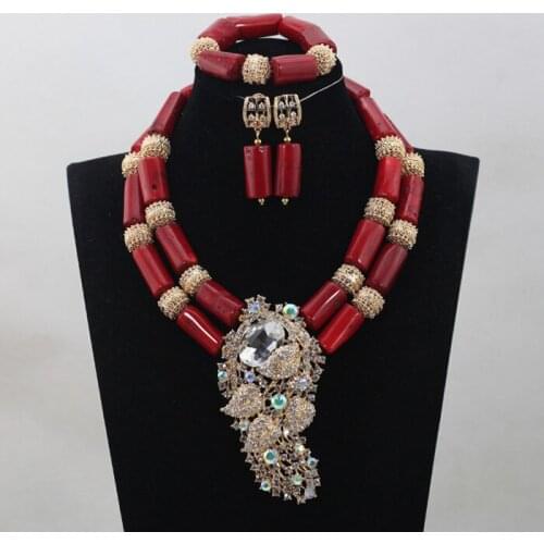 Nigerian Green Coral Beads Pendant Necklace Set Women Costume Coral Jewelry Set Gold 5 Colors Available Free Shipping CNR741