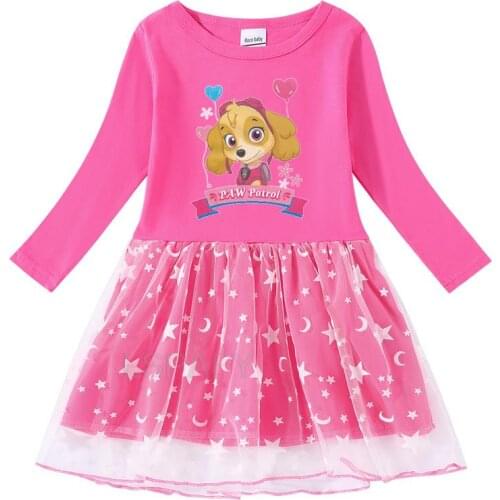 PAW PATROL Girls Long Sleeve Dress Cotton Dress Autumn New 2~8 Years Old Child Cartoon Dressed for Girls Dress Long Sleeve