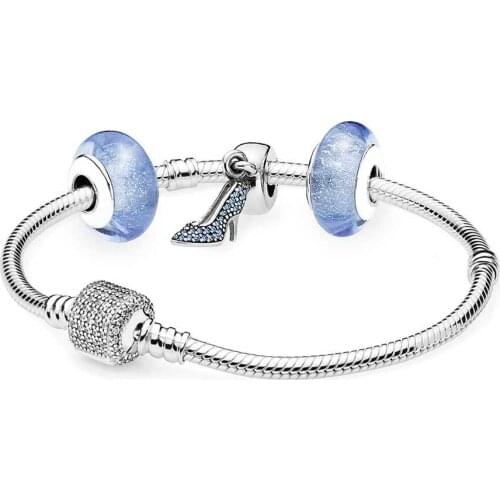NEW 925 Sterling Silver Cinderellas Slipper Bracelet Gift Set fit DIY Original charm Bracelets jewelry A set of prices