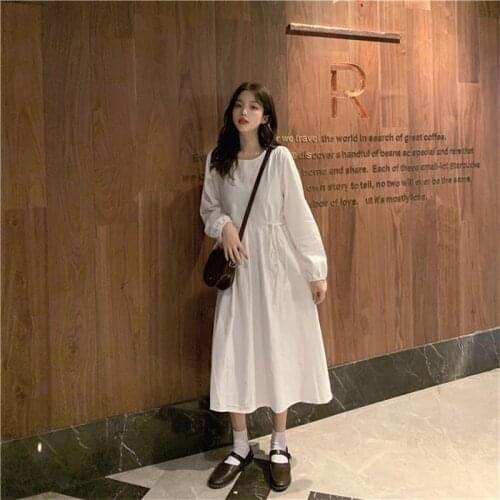 Casual Loose Ins Slim Long Sleeve Dress Womens Dresses Japanese Harajuku Ulzzang Female Korean Kawaii Cute Clothing For Women
