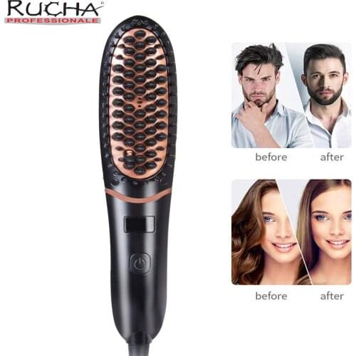Hair Straightener Brush Comb Straight LED display Hair Comb Heating Anti-Static Styling Tool and Men Beard Straightener Beard