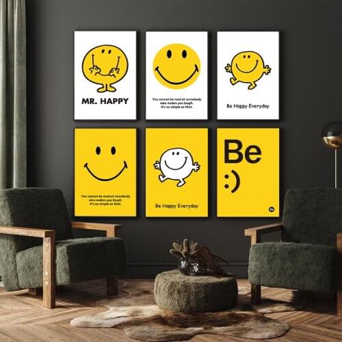 Northern Europe modern simple lovely cartoon yellow smiling face Korean posters childrens room mural decoration picture