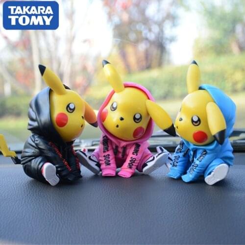 TAKARA TOMY Pokemon PVC Pikachu Tide Clothes Popular Pet Stand Action Figure Car Decoration Christmas Gifts Toys for Children
