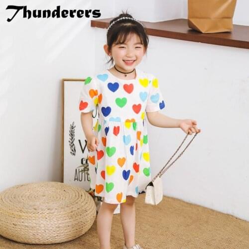 Thunderers Kids Princess Dress For Girl Short Sleeve Geometric Girl Party Dress Summer O-neck Toddler Baby Cotton Clothes 3Y-7Y