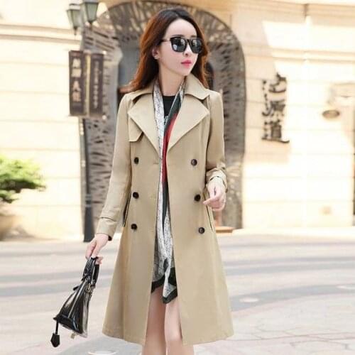 2021 Woman Trench Coat Female Elegant Stand Collar Solid High Street New Autumn Fashion Coats Ladies Casual Fashion Outerwear Q7