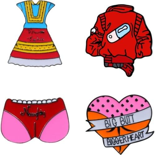Vintage Enamel Skirt Pill Jackets Panties Big Butt Cartoon Brooches Pins Clothes Bag Lapel Button Badge Jewelry Gifts for Women