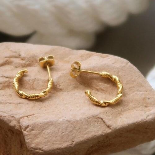 Twist small C hoop earrings for women stainless steel gold dainty hoop earrings minimalist trendy women 2021 free tarnish