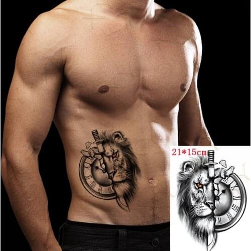 Waterproof Temporary Tattoo Sticker Half Face Lion Head Dagger Flash Tattos Crown Swallow Body Art Arm Fake Tatoo Women Men