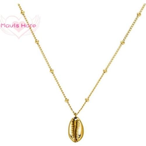 Mavis Hare High Quality Stainless Steel 2cm SHELL Necklace with 45+5cm Bead Chain Necklace for Beach beautiful girl best Gift
