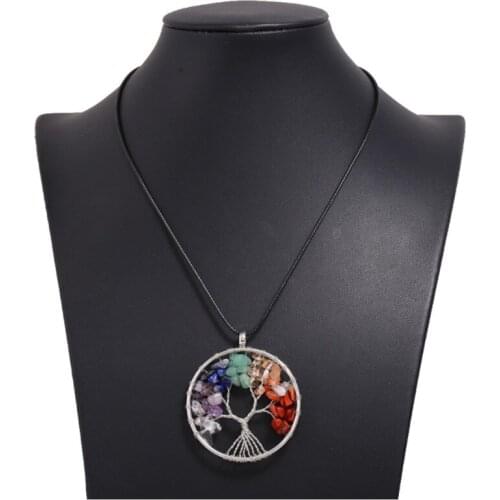 7 Chakra Quartz Natural Stone Tree of Life pendulum Pendant Necklace For Women Healing Crystal Necklaces Pendants Reiki Jewelry