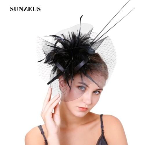 Feathers Tulle Wedding Hats Elegant Fascinators Womens Party Hair Decoration Red chapeu de casamento SH47
