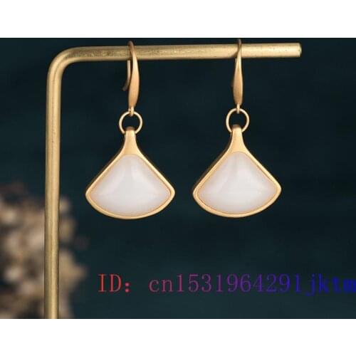 White Jade Sector Earrings Fashion Gemstone Amulet Charm Women 925 Silver Chalcedony Natural Crystal Zircon Jewelry Gifts
