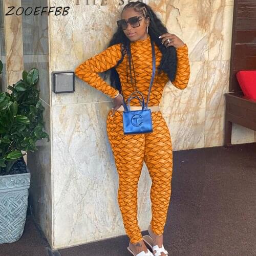 ZOOEFFBB Trendy Print Two Pieces Set Womens Long Sleeve Top and Sweatpants Fall 2021 Fashion Streetwear Club Matching Outfits