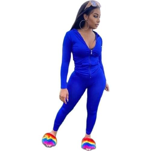 Autumn two piece set women long sleeve hooded zipper pocket sporty Jackets+leggings matching sets workout stretchy outfits