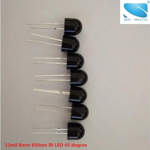 10pcs/lot 8mm 850nm Infrared IR LED 45 Degree 12mil Chip Especial Black Diodes Endless Short leg For Security CCTV Camera