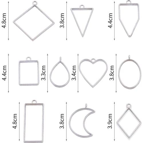 10pcs/lot Border Mold Bronze KC Gold Rhodium Geometric Hollow Metal Frame Bezel Epoxy Resin Pendant Tray For DIY Jewelry Making